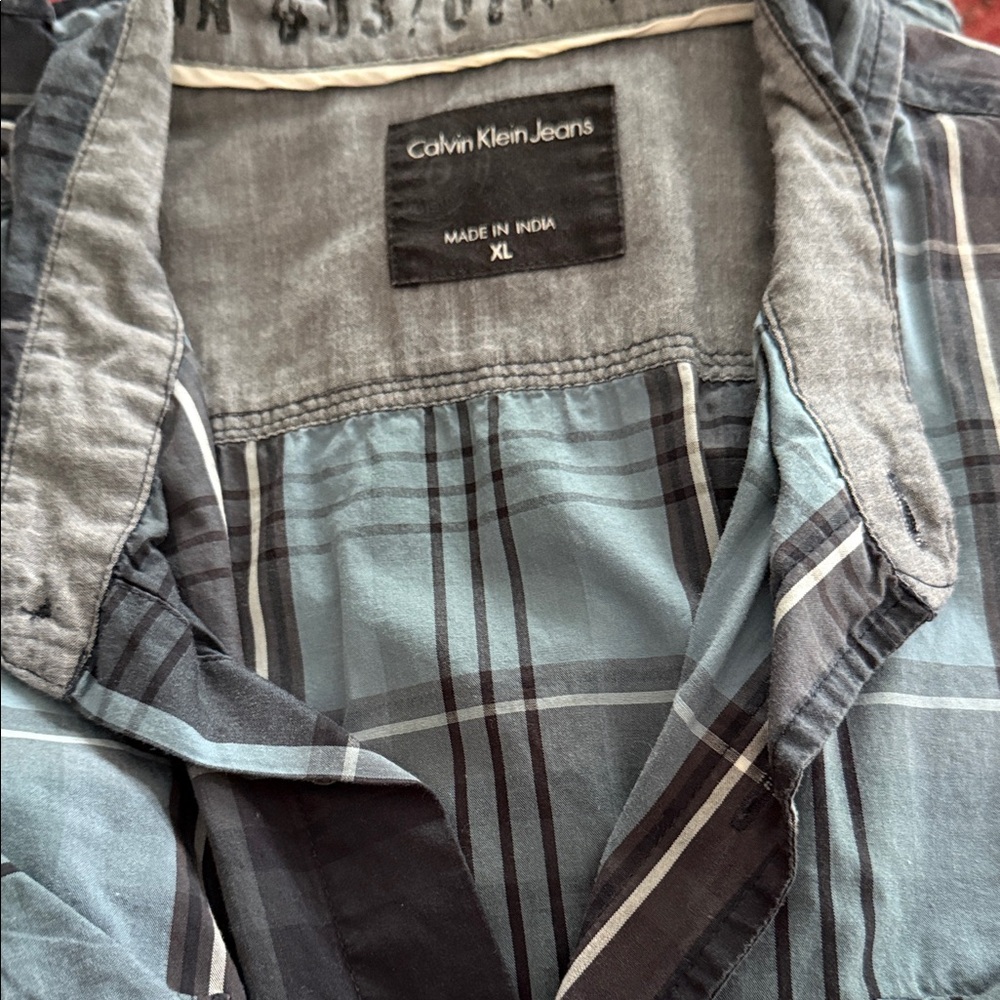 Calvin Klein Blue and Gray Checkered Shirt